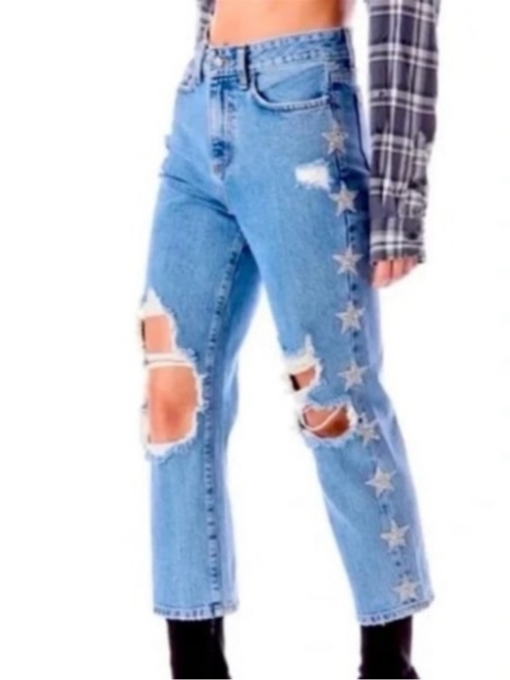 Carmar Los Angeles Sabella Rhinestone Blue Distressed High Waisted Jean